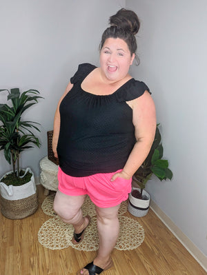 SALE- Swiss Dot Flutter Sleeve Scoop Top (2 colors)