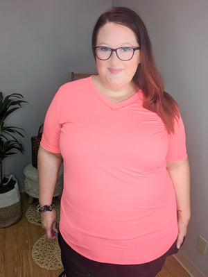 SALE- Ribbed Reverse Seam Vneck Tee (2 colors)