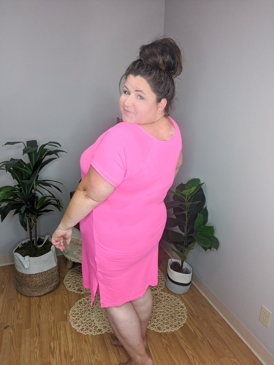 SALE- Tiny Dancer Ballet Neck Tie Front Dress in Hot Pink