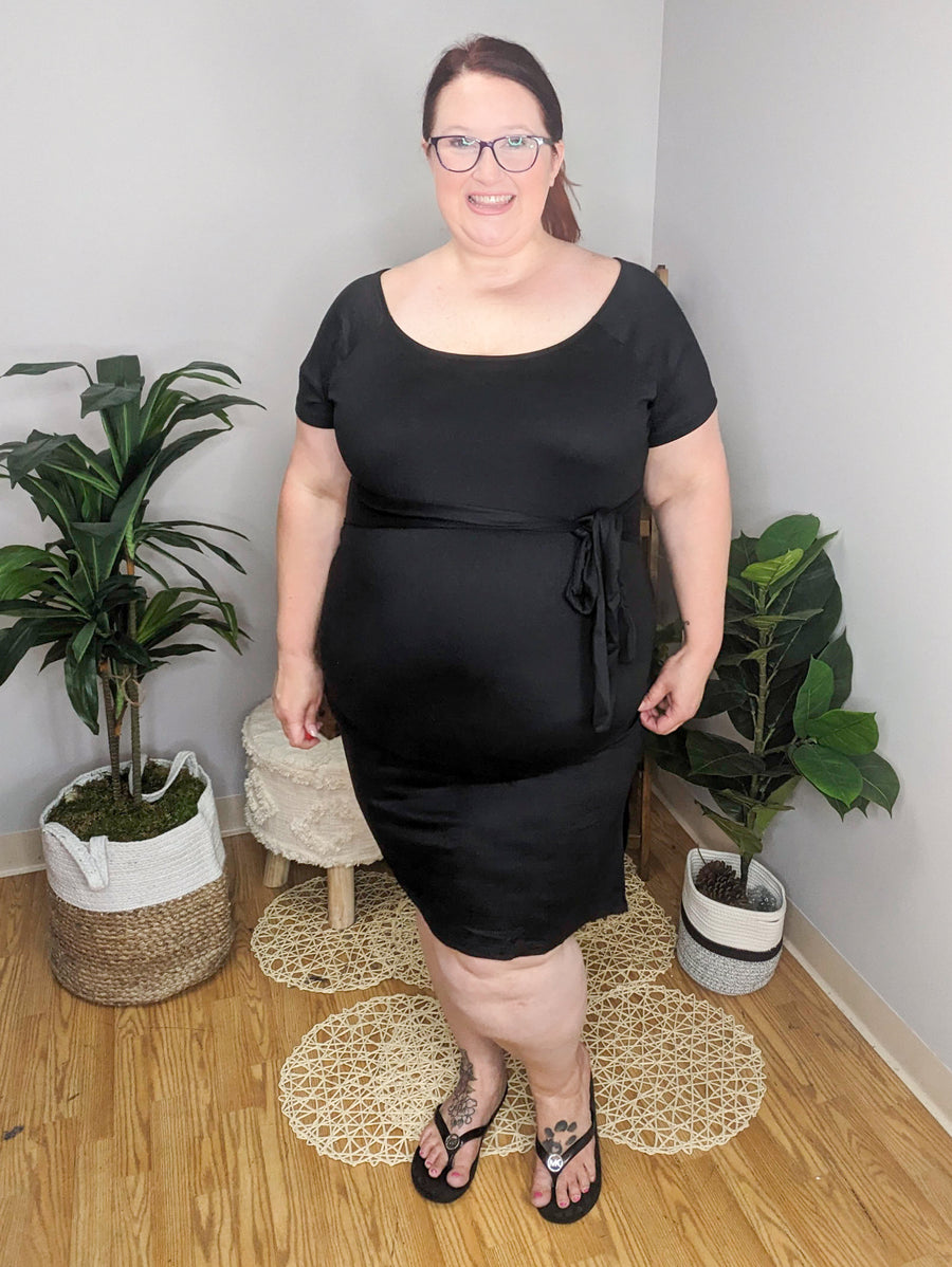 Tiny Dancer Ballet Neck Tie Front Dress in Black
