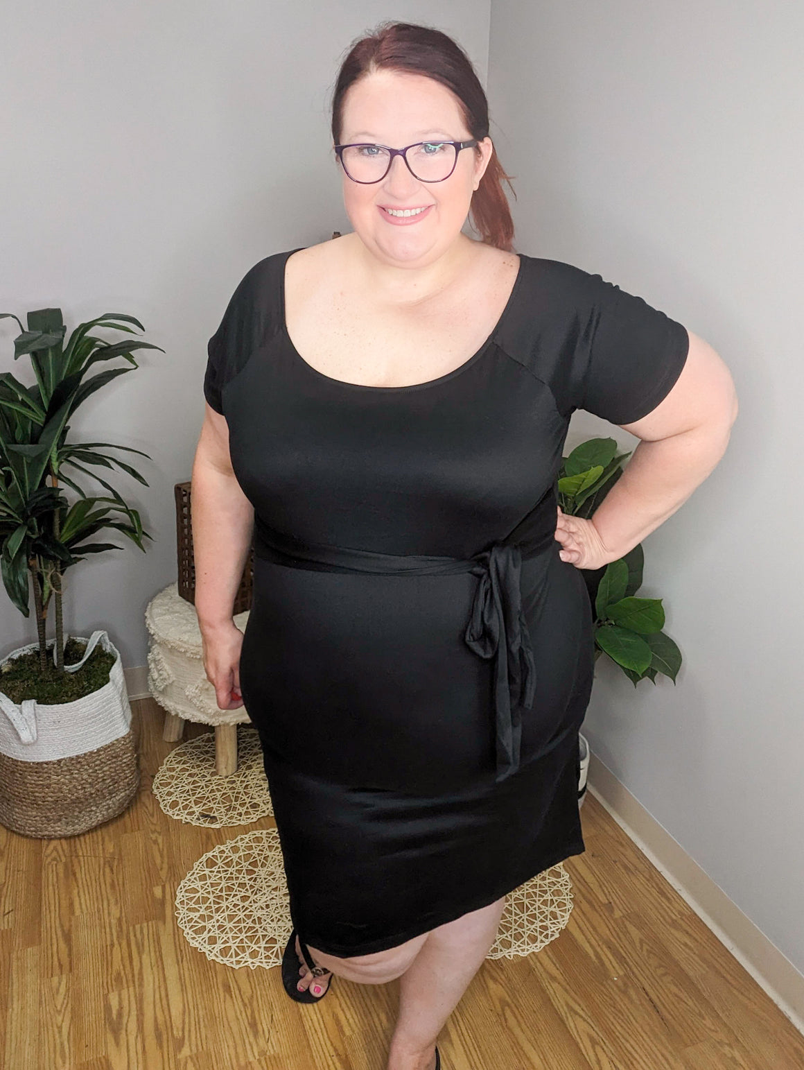 Tiny Dancer Ballet Neck Tie Front Dress in Black