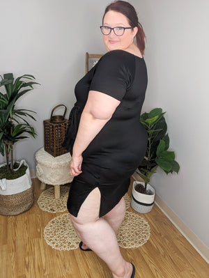 Tiny Dancer Ballet Neck Tie Front Dress in Black
