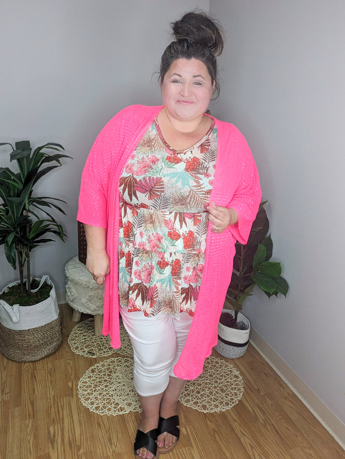 Sheer Stripes MonoChrome Open Kimono