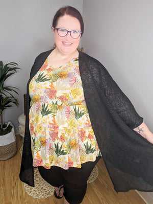 Sheer Stripes MonoChrome Open Kimono