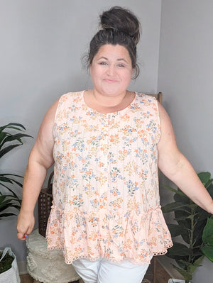 Peach Petals Floral Lace Trim Tank