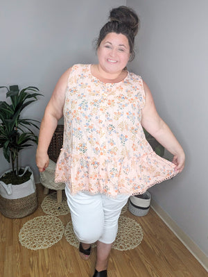 Peach Petals Floral Lace Trim Tank