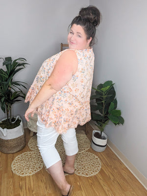 Peach Petals Floral Lace Trim Tank