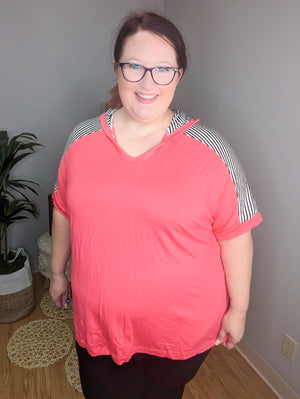 Jillian Hooded Oversized Top w/Stripe Accent (2 colors)