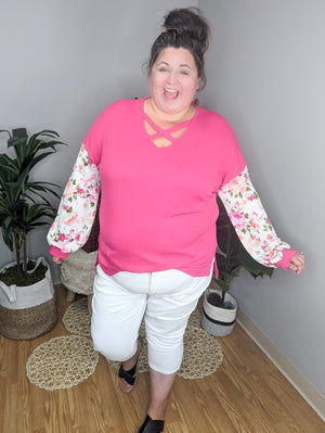 Anna Hot Pink Floral Sleeve Top