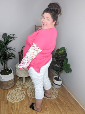 Anna Hot Pink Floral Sleeve Top