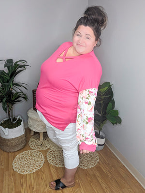 Anna Hot Pink Floral Sleeve Top