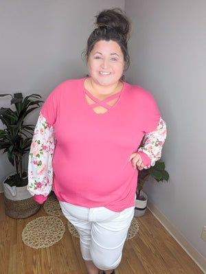 Anna Hot Pink Floral Sleeve Top