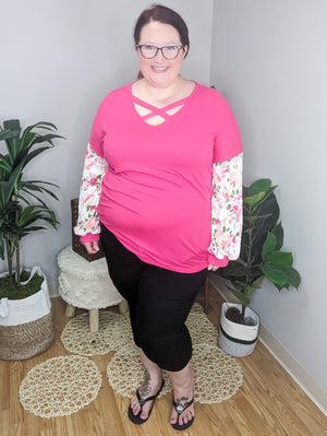 Anna Hot Pink Floral Sleeve Top