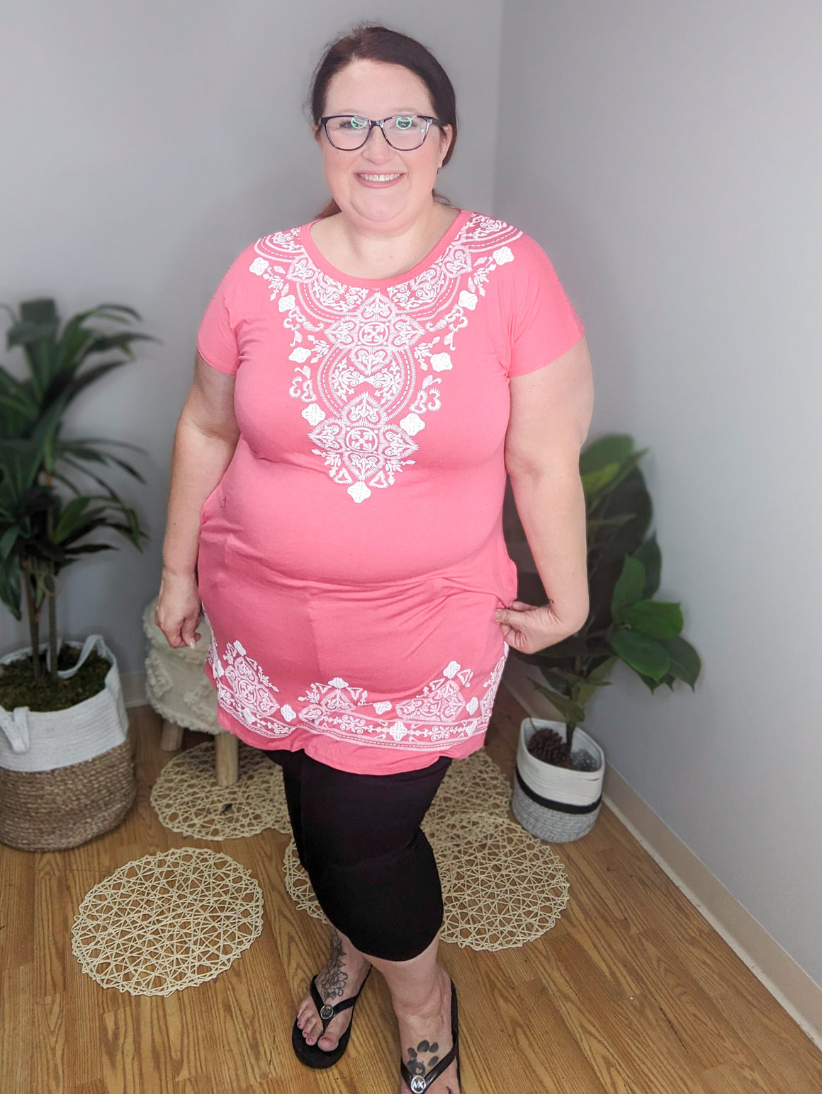 SALE- Filigree Print Open Back Dress/Tunic