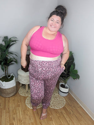 SALE- Smocked Cranberry Animal Print Joggers