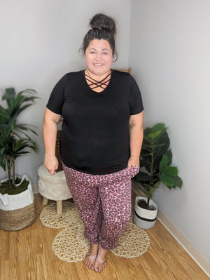 SALE- Smocked Cranberry Animal Print Joggers