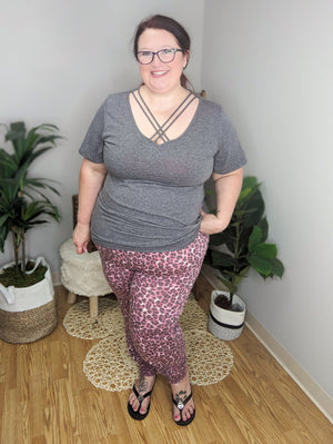 SALE- Lattice Neck Vneck Top (2 colors)