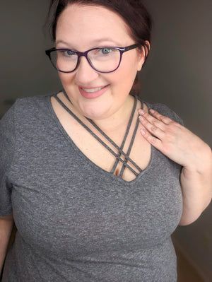 SALE- Lattice Neck Vneck Top (2 colors)