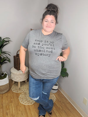 Unsolved Mystery Gray Crew Graphic Tee