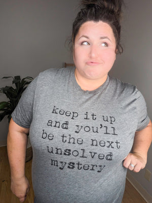 Unsolved Mystery Gray Crew Graphic Tee