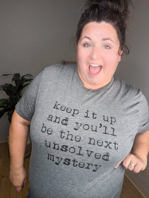 Unsolved Mystery Gray Crew Graphic Tee
