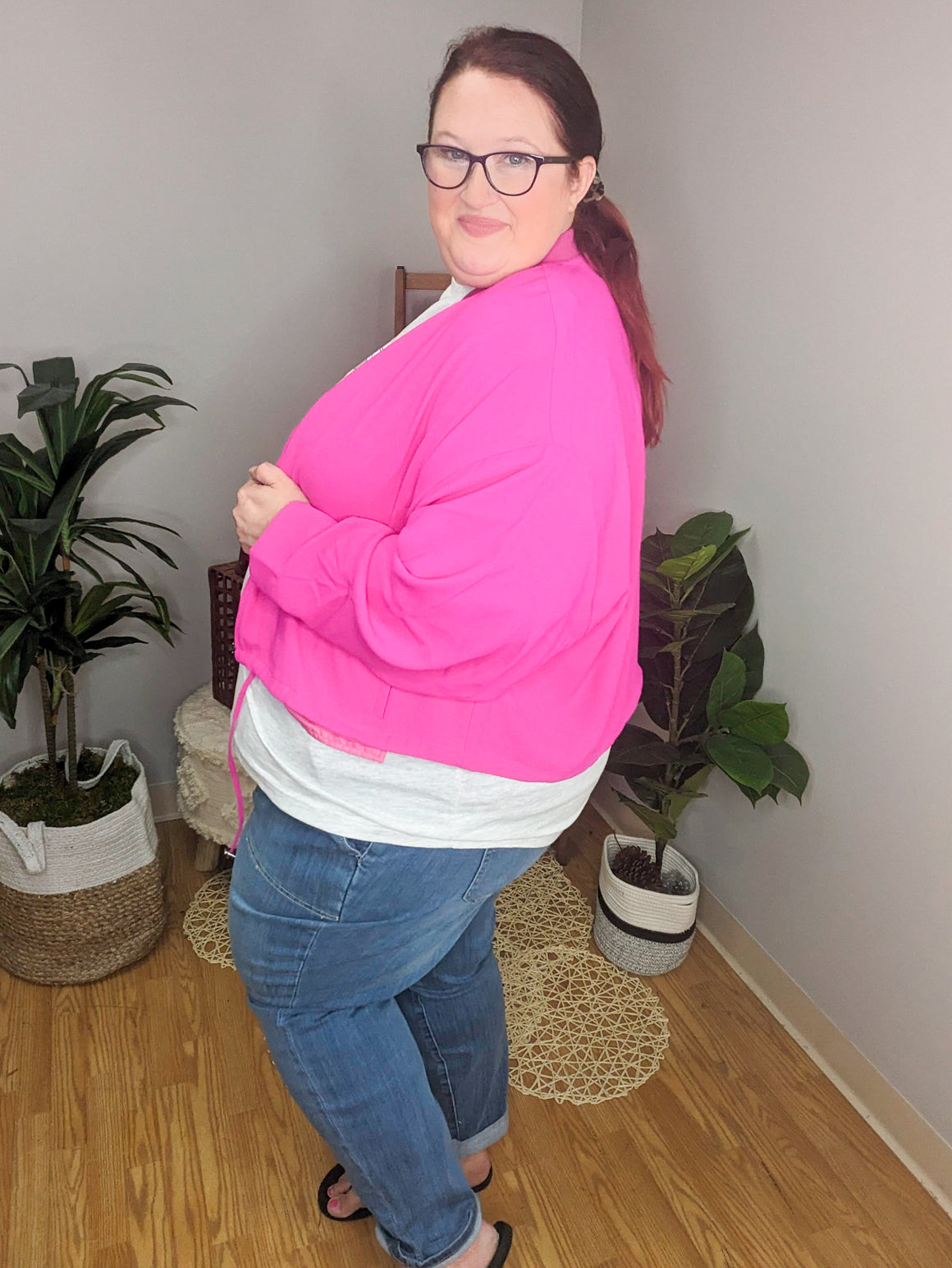 Adrianna Luxe Hot Pink Zippered Jacket