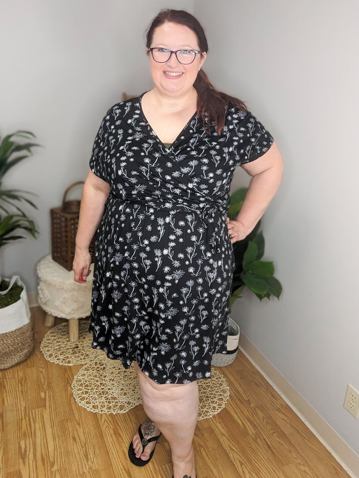 SALE- Sketched Dream Hand Drawn Floral Surplice Dress