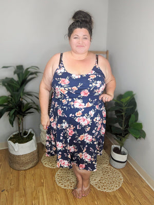 Floral Fling Navy Flounce Dress