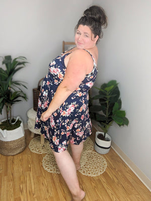 Floral Fling Navy Flounce Dress