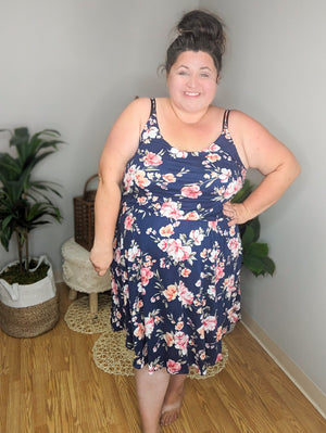 Floral Fling Navy Flounce Dress