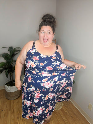 Floral Fling Navy Flounce Dress
