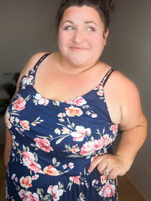 Floral Fling Navy Flounce Dress