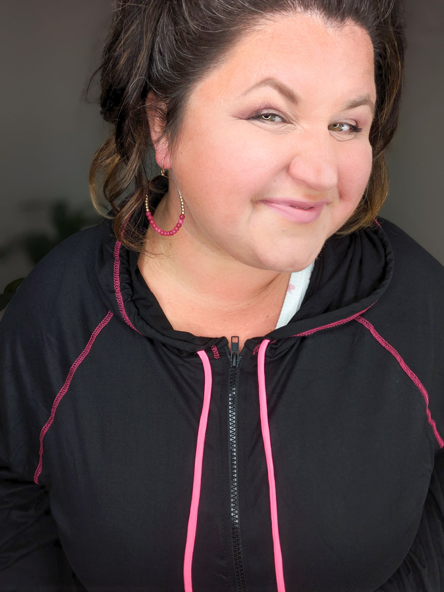 Kasey Black Zipup w/Pink Stitching and Strings