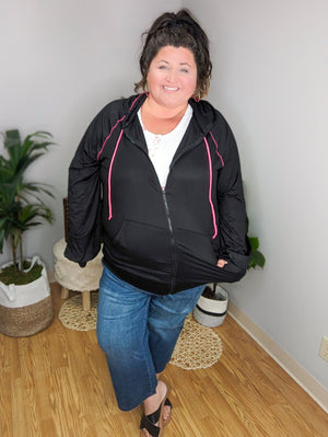 Kasey Black Zipup w/Pink Stitching and Strings