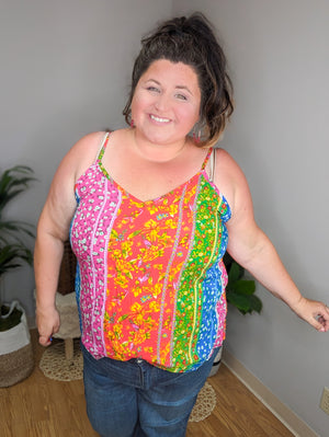 SALE- Kat Vibrant Floral Blocked Tank
