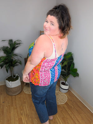 SALE- Kat Vibrant Floral Blocked Tank