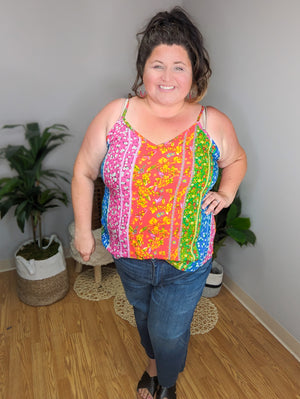 SALE- Kat Vibrant Floral Blocked Tank