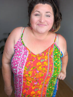 SALE- Kat Vibrant Floral Blocked Tank