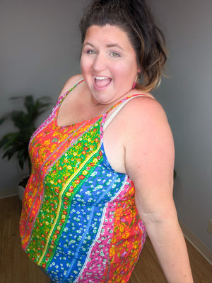 SALE- Kat Vibrant Floral Blocked Tank