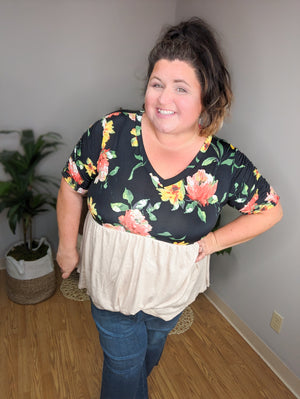 Posh Petals Black Floral + Taupe Babydoll