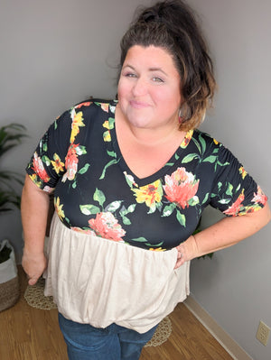 Posh Petals Black Floral + Taupe Babydoll