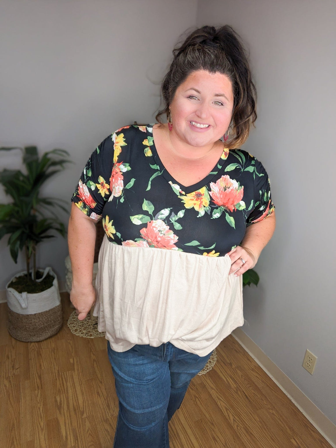 Posh Petals Black Floral + Taupe Babydoll