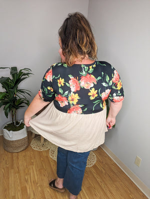 Posh Petals Black Floral + Taupe Babydoll