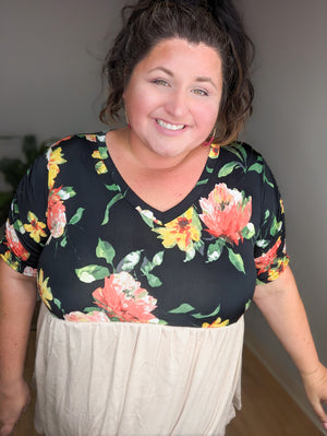 Posh Petals Black Floral + Taupe Babydoll