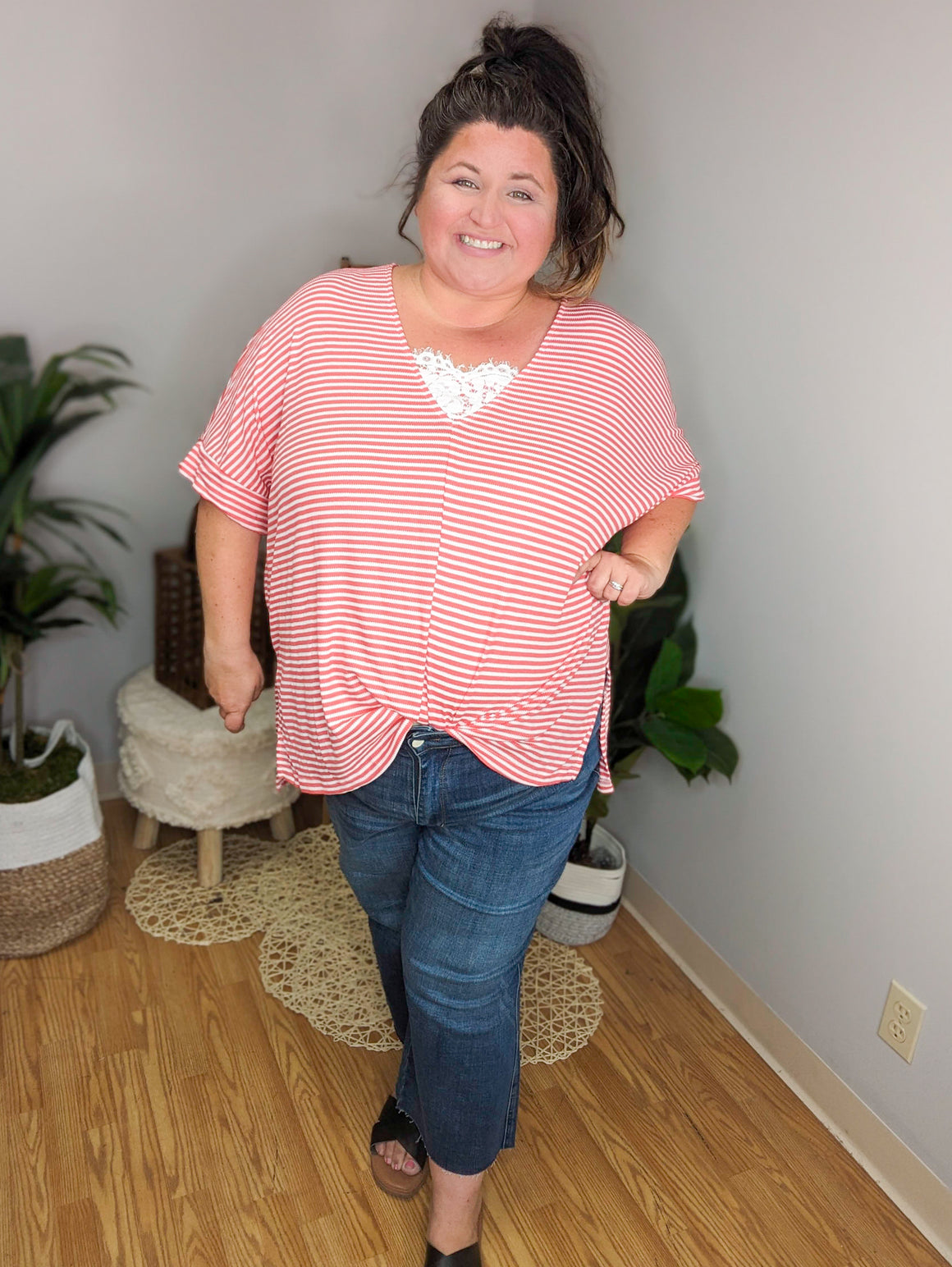 Alyssa Poppy Striped Lace Pop Top