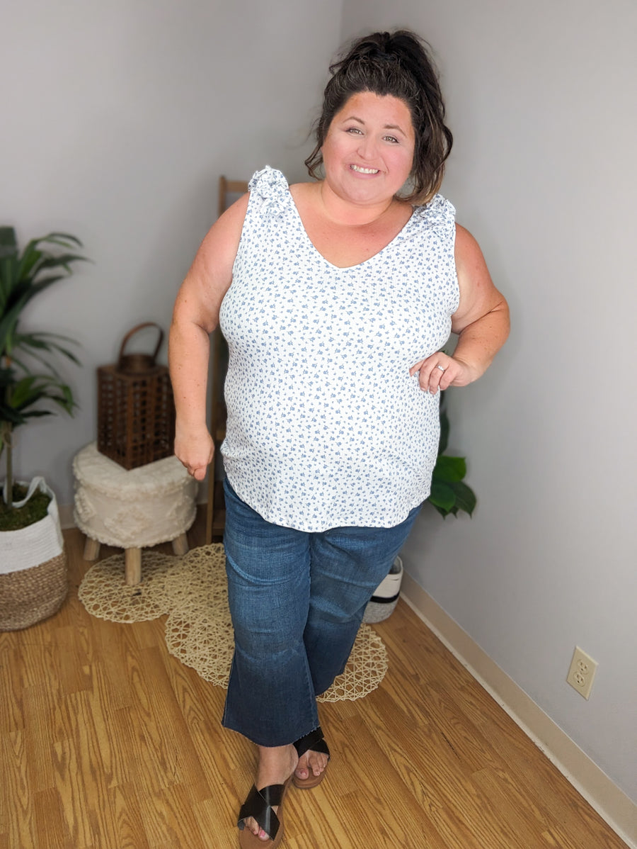 Kara Ditsy Floral Ruffle Shoulder Tank