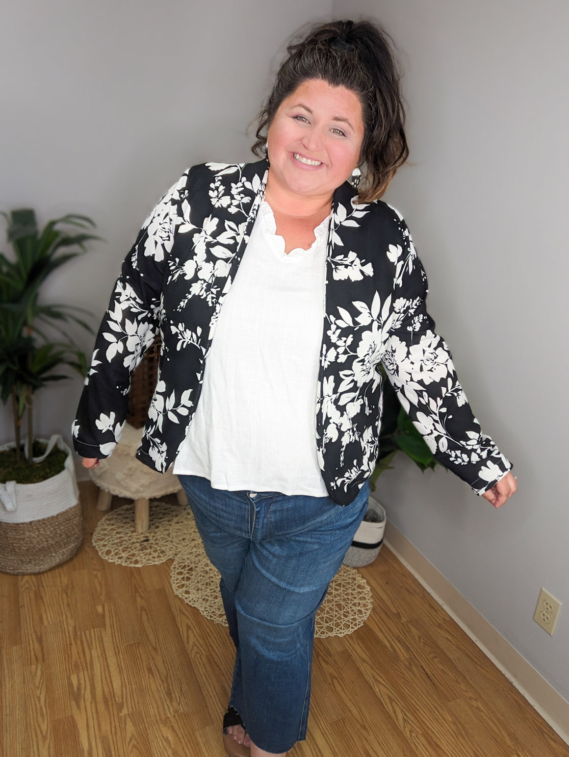 Fields of Neutrals Classic B+W Floral Blazer