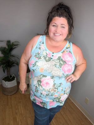 SALE- Party in the Racerback Floral Front Tank