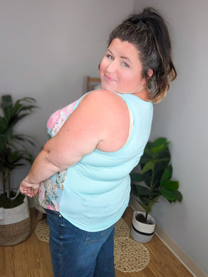 SALE- Party in the Racerback Floral Front Tank