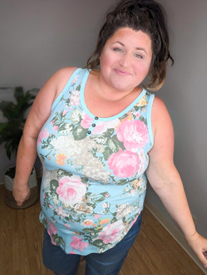 SALE- Party in the Racerback Floral Front Tank
